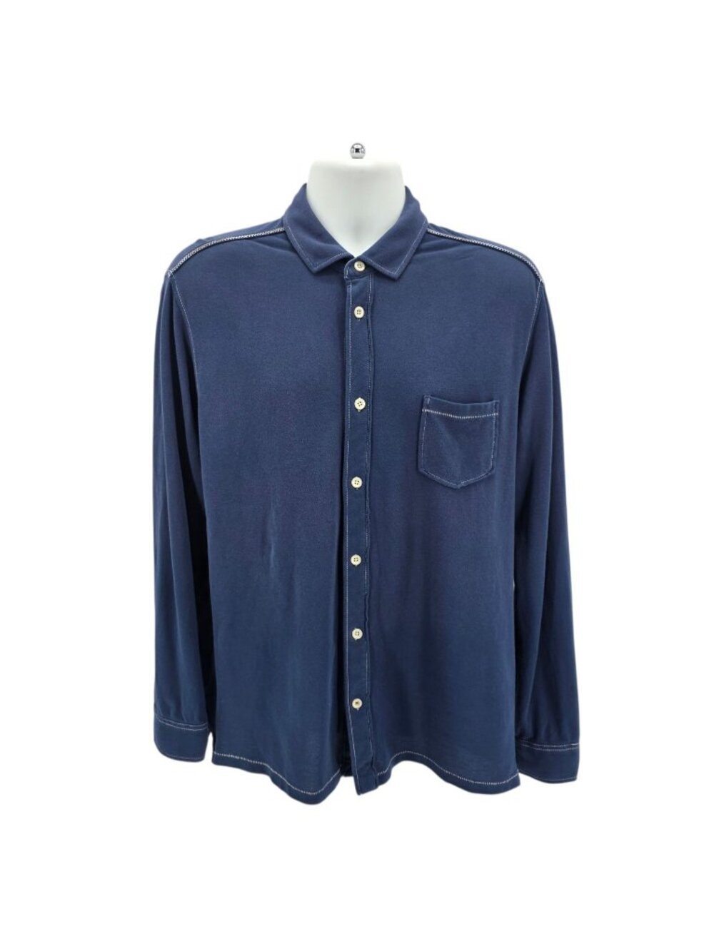 Tommy Bahama Relax Mens Large Shirt Pima Cotton Island Modern Fit Knit Blue